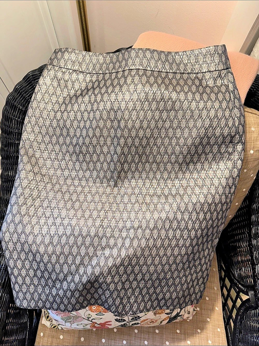 J.Crew Geometric Pencil Skirt in Gray/Silver Metallic Size 12